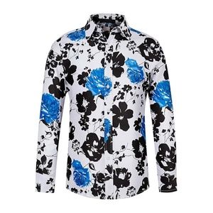 THWEI Mens (XL) Shirt Floral Print Shirt Long Sleeve Button Down dress shirt